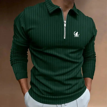 Men Clothes New Long Sleeve Zipper Stripe Polo Shirt Casual Men Polo Shirt Tops Polo Shirt Fashion Men Slim Sport Polo Shirt by All Mart Bristol Ltd