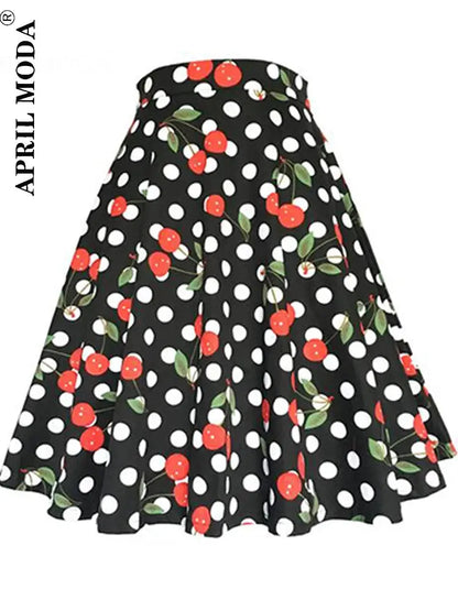 Women's Runway Cotton Retro Vintage Skirt Black Faldas High Waist A Line Rockabilly Jupe 50s Swing Umbrella Skirts Pin Up Skater by All Mart Bristol Ltd