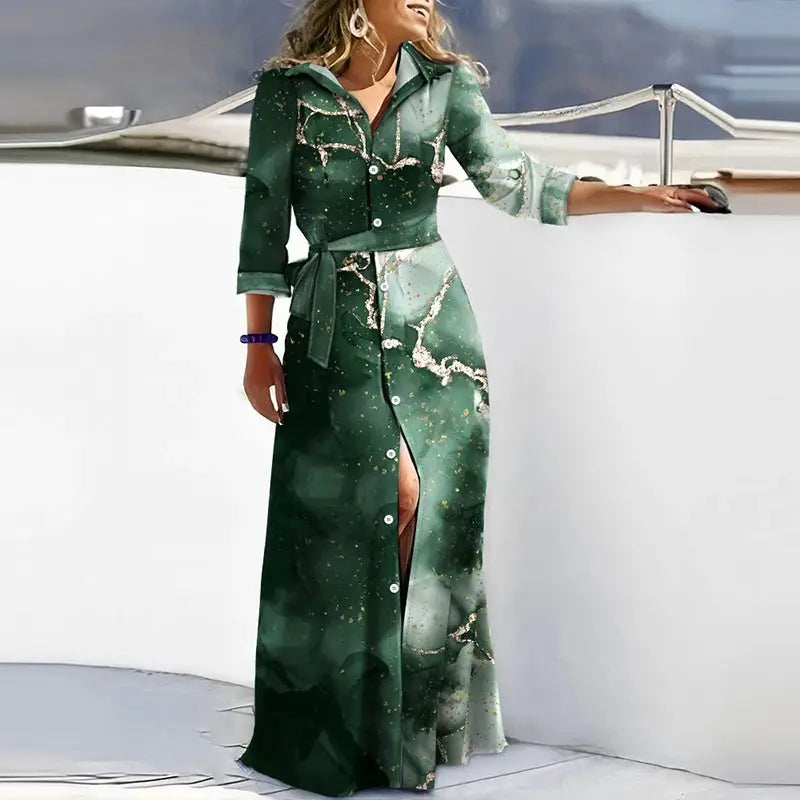 Autumn Shirt Dress Women Elegant Turn Down Collar Button Long Dress Women Fashion Striped Print Party Dress 2023 by All Mart Bristol Ltd