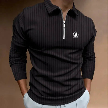 Men Clothes New Long Sleeve Zipper Stripe Polo Shirt Casual Men Polo Shirt Tops Polo Shirt Fashion Men Slim Sport Polo Shirt by All Mart Bristol Ltd