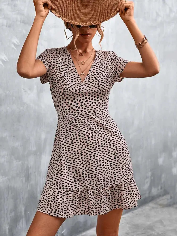 Summer Short Boho Dress Women V Neck Print Floral Party Dress Ladies Bohemian Flower Mini Dress For Women by All Mart Bristol Ltd