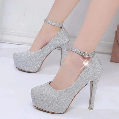 Fashion Wedding Shoes Women High Heels Women Pumps Bride Shoes Platform Super High Heel 12cm Black Silver A2177 by All Mart Bristol Ltd