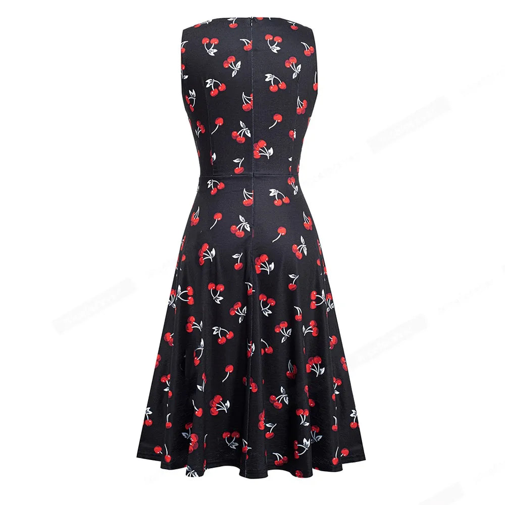 Women Vintage Casual Round Neck A line Summer Elegant Floral Lace Patchwork Sleeveless Tunic Party Swing Dress HA079 by All Mart Bristol Ltd