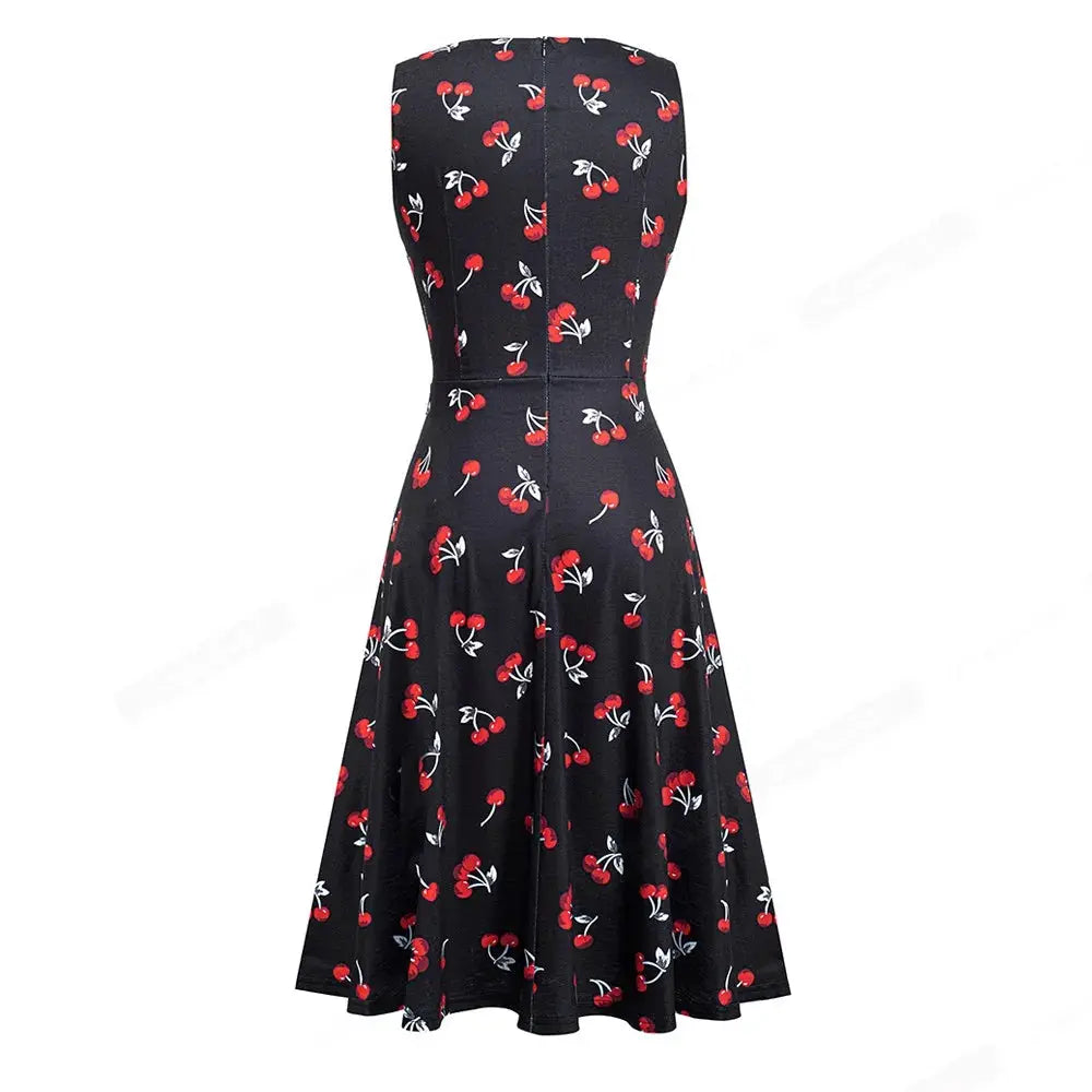 Women Vintage Casual Round Neck A line Summer Elegant Floral Lace Patchwork Sleeveless Tunic Party Swing Dress HA079 by All Mart Bristol Ltd