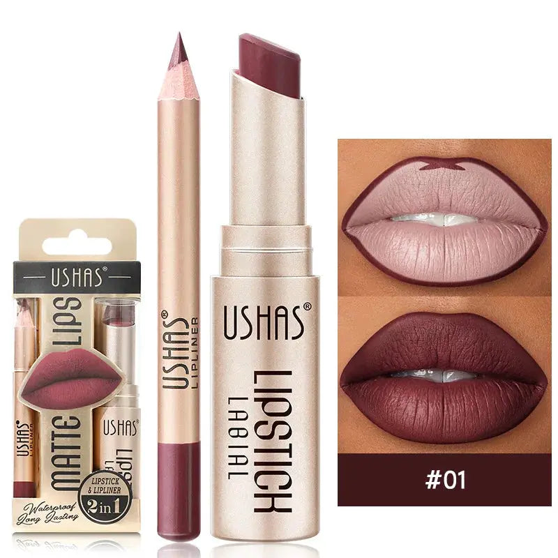 USHAS 12 Color Lip Liner + LIPSTICK Set Easy Coloring Matte Lipstick Long lasting nude red lipstick by All Mart Bristol Ltd