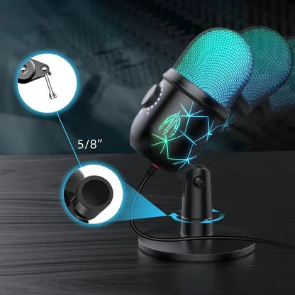 USB Microphone for Live Streaming Karaoke V5 Noise Cancelling Gaming Condenser Microphone with Mobile Phone Standphon by All Mart Bristol Ltd