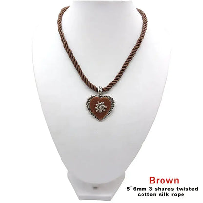 Bavarian Drawstring Cord Necklace Heart Edelweiss Pendant Ladies Costume Oktoberfest Jewelry Taditional German Pendant Necklace by All Mart Bristol Ltd