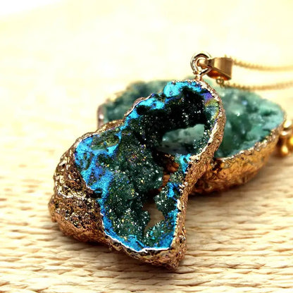 Natural Stone Crystal Gold Color Plated Edged Pendants Jewellery Making Women's Necklace DIY Sweater Chain Jewelry Accessories by All Mart Bristol Ltd