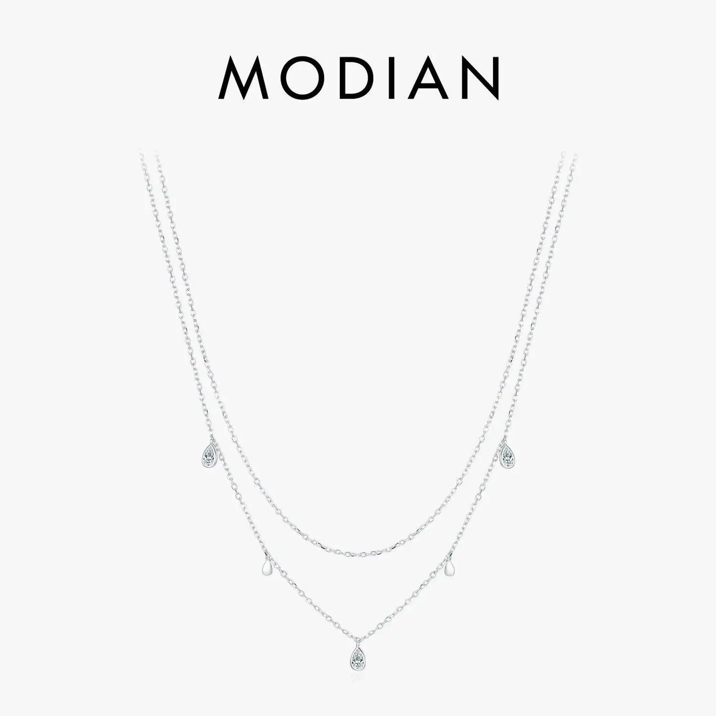 MODIAN Pear Shape Moissanite Pendant Necklace 925 Sterling Silver Double Layer Necklaces For Women Luxury Wedding Jewelry by All Mart Bristol Ltd