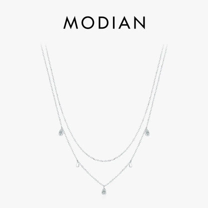 MODIAN Pear Shape Moissanite Pendant Necklace 925 Sterling Silver Double Layer Necklaces For Women Luxury Wedding Jewelry by All Mart Bristol Ltd