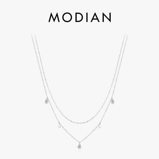 MODIAN Pear Shape Moissanite Pendant Necklace 925 Sterling Silver Double Layer Necklaces For Women Luxury Wedding Jewelry by All Mart Bristol Ltd