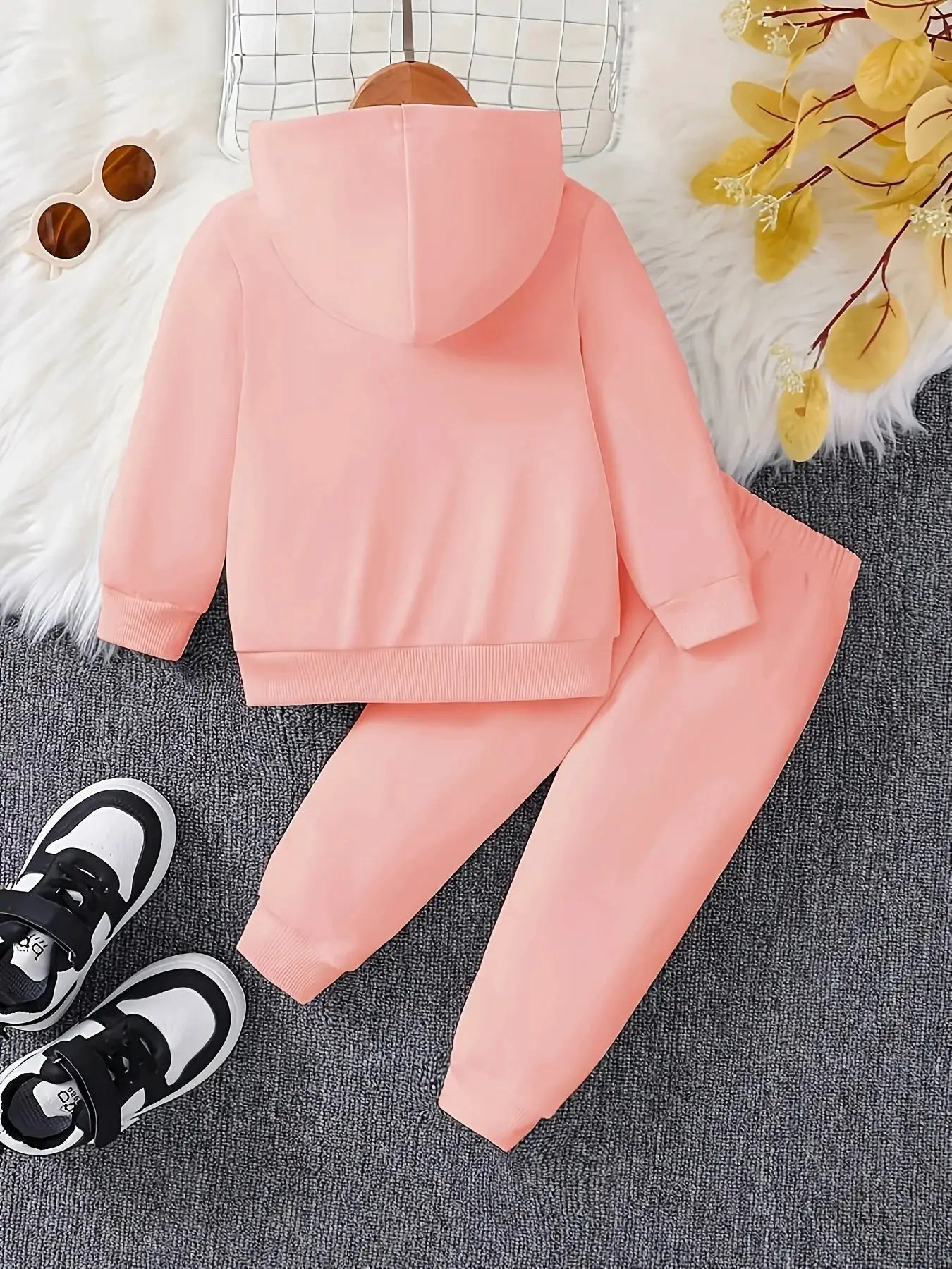 Baby girl cute cartoon cat pattern long sleeved fleece hooded sweatshirt+casual simple pants set, spring and autumn two-piece se by All Mart Bristol Ltd
