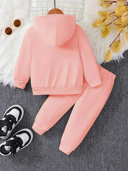Baby girl cute cartoon cat pattern long sleeved fleece hooded sweatshirt+casual simple pants set, spring and autumn two-piece se by All Mart Bristol Ltd