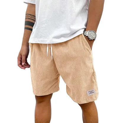 Summer Men's Solid Corduroy Shorts with Drawstring Casual Elastic Waist Fit for Outdoor Daily Activities Streetwear by All Mart Bristol Ltd