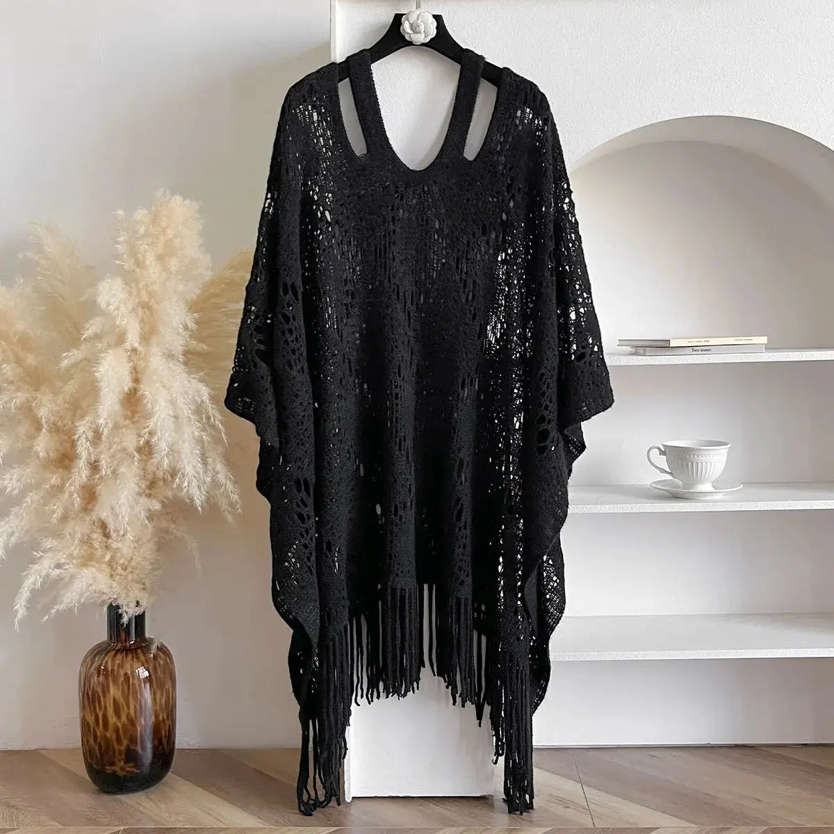 New Spring and Summer Fashion Women's Fringed Knitted Shawl Women Hollow out Solid Color Capes Knitted Pullover by All Mart Bristol Ltd
