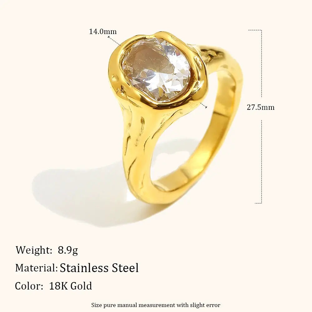 La. Muses Luxury Shiny Round Zircon Irregular Stainless Steel Women's Ring PVD Gold Plated Fashion Jewelry Accessories by All Mart Bristol Ltd