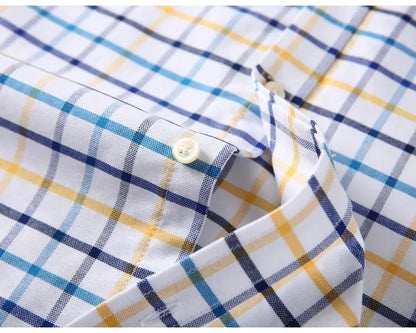 Men's Trendy Plaid Striped Lapel Collar Design Cotton Dress Shirts, Long Sleeve Casual Button Up Commuter Shirt For Spring/Fall by All Mart Bristol Ltd