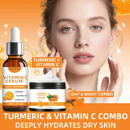 Ottilavie Turmeric & VC Cream+Serum Skincare Duo Set, ace/Neck/Body,Unisex,All Skin Types, Lightweight Daily,Non-greasy by All Mart Bristol Ltd