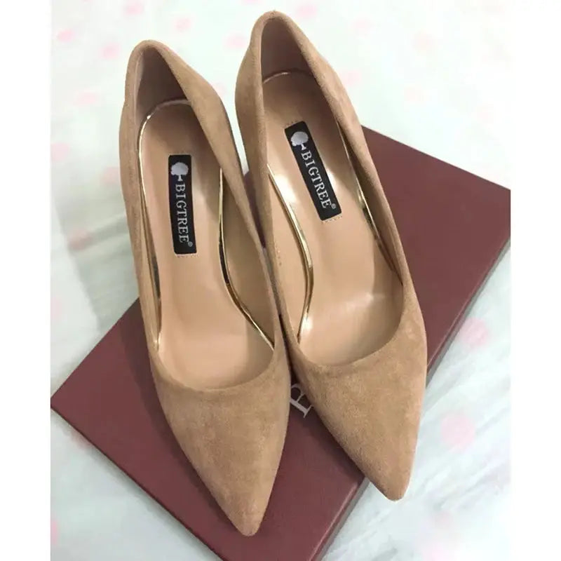 Summer Women 8.5cm High Heels Pumps Escarpins Elegant Sweet Lady Wedding Block Square Middle Heels Flock Suede Nightclub Shoes by All Mart Bristol Ltd