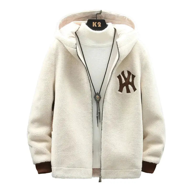 Top Grade Lamb Velvet Men's Jacket Casual Hooded Zipper Coats Fashion Warm Wool Jackets New Male Winter Thick Designer Clothing by All Mart Bristol Ltd