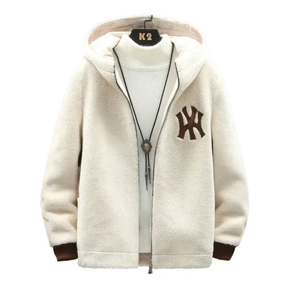 Top Grade Lamb Velvet Men's Jacket Casual Hooded Zipper Coats Fashion Warm Wool Jackets New Male Winter Thick Designer Clothing by All Mart Bristol Ltd