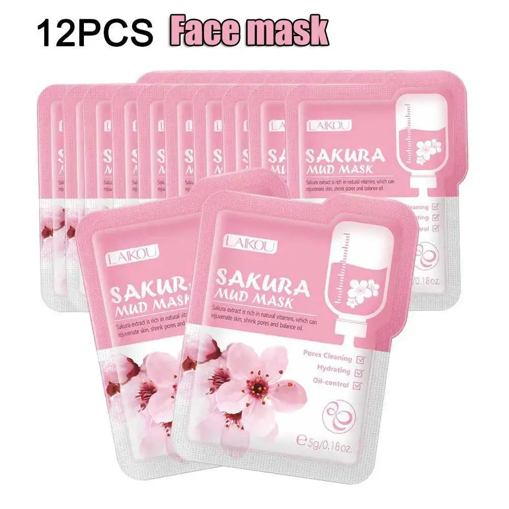12pcs Sakura Mud mask Brightening Hydrating Face Mask Luminious Skin Clean Facial Cleansing Clay Hydrating Anti Wrinkle Skincare by All Mart Bristol Ltd