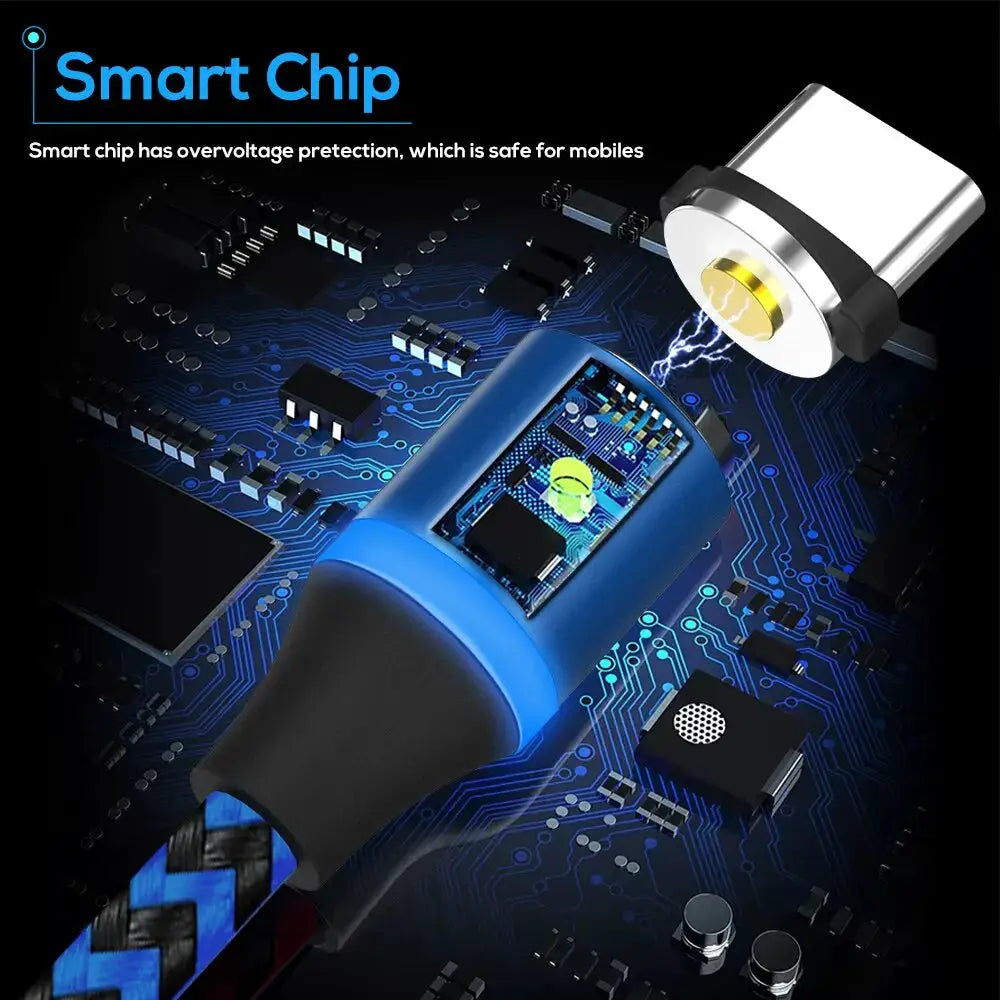 Magnetic Charging Cable 3 IN 1 TOPK 360 Rotation Magnetic Phone Charger Cable with LED Light for Micro USB Type C Cable by All Mart Bristol Ltd