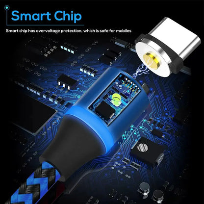 Magnetic Charging Cable 3 IN 1 TOPK 360 Rotation Magnetic Phone Charger Cable with LED Light for Micro USB Type C Cable by All Mart Bristol Ltd