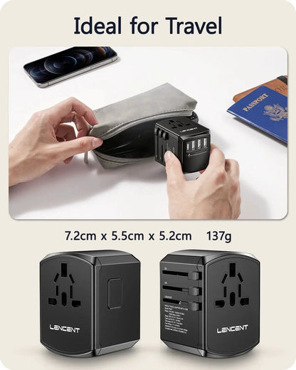 LENCENT Universal Travel Adapter with USB-C and 3 USB Ports by All Mart Bristol Ltd