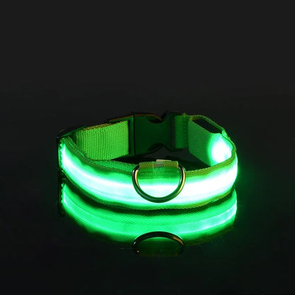 Dog Collar Nylon LED Night Safety Flashing Glow In The Dark Pet Dog Leash pet Dogs Luminous Fluorescent dog accessories collar by All Mart Bristol Ltd