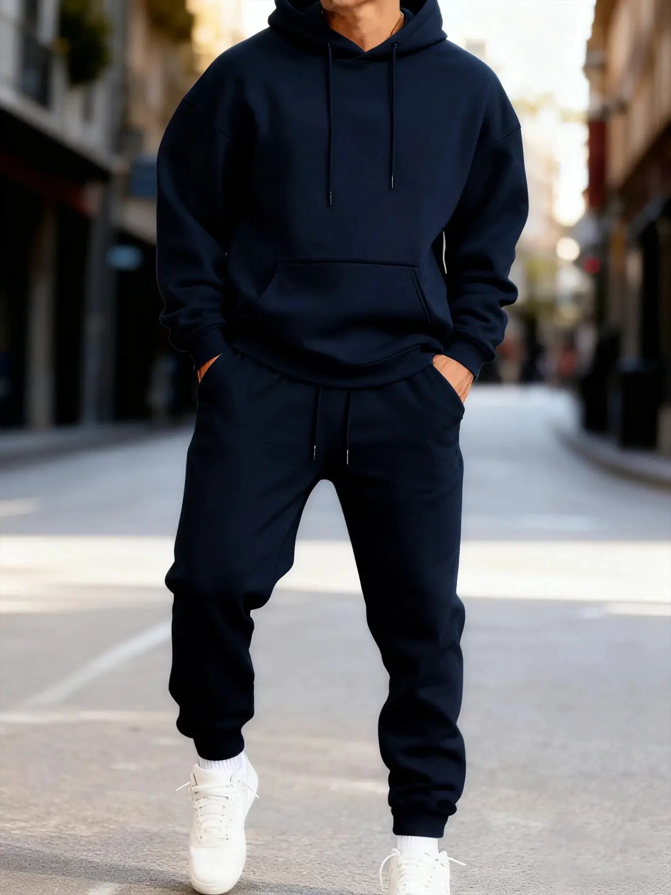 Man's Hoodie Set Winter Solid Color Two Pices Sets Long-Length Street Clothes Casual Sports Sweatpant Hoody Unisex Fashion Suit by All Mart Bristol Ltd