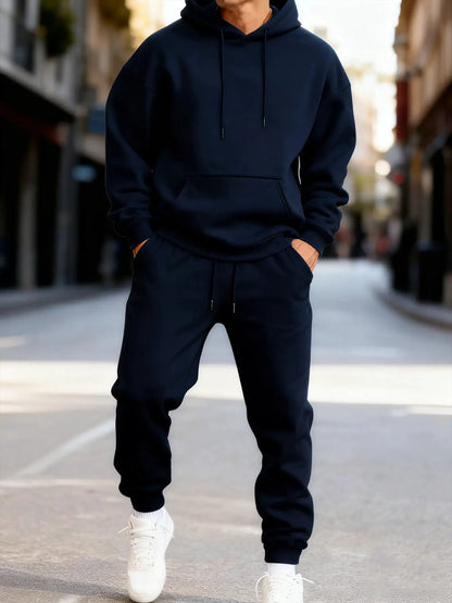 Man's Hoodie Set Winter Solid Color Two Pices Sets Long-Length Street Clothes Casual Sports Sweatpant Hoody Unisex Fashion Suit by All Mart Bristol Ltd
