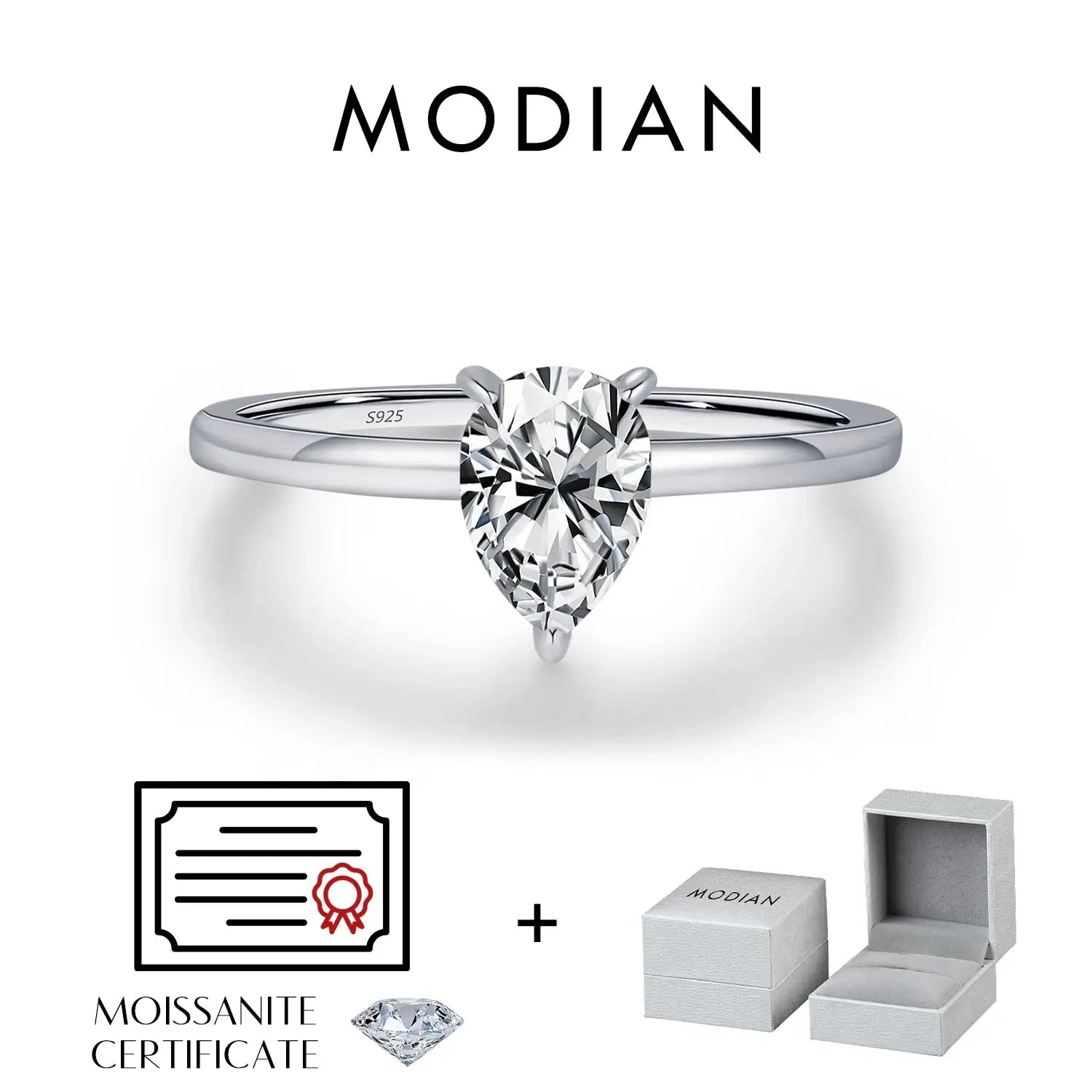 MODIAN D Color Pear Cut Moissanite Ring 925 Sterling Silver Water Drop Lab Diamond Wedding Rings For Women Wedding Fine Jewelry by All Mart Bristol Ltd