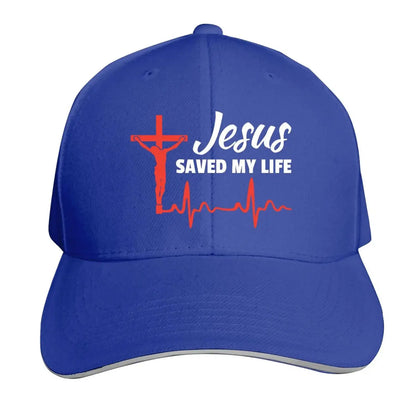 Jesus Saved My Life Hat Christian Baseball Cap Washed Cotton Denim Dad Hat for Men Women by All Mart Bristol Ltd