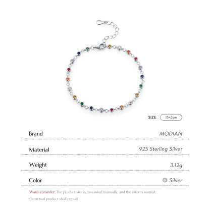 MODIAN Bohemia Style Charm Chain Bracelet For Women Real 925 Sterling Silver Rainbow Color CZ Female Fashion Jewelry Accessory by All Mart Bristol Ltd