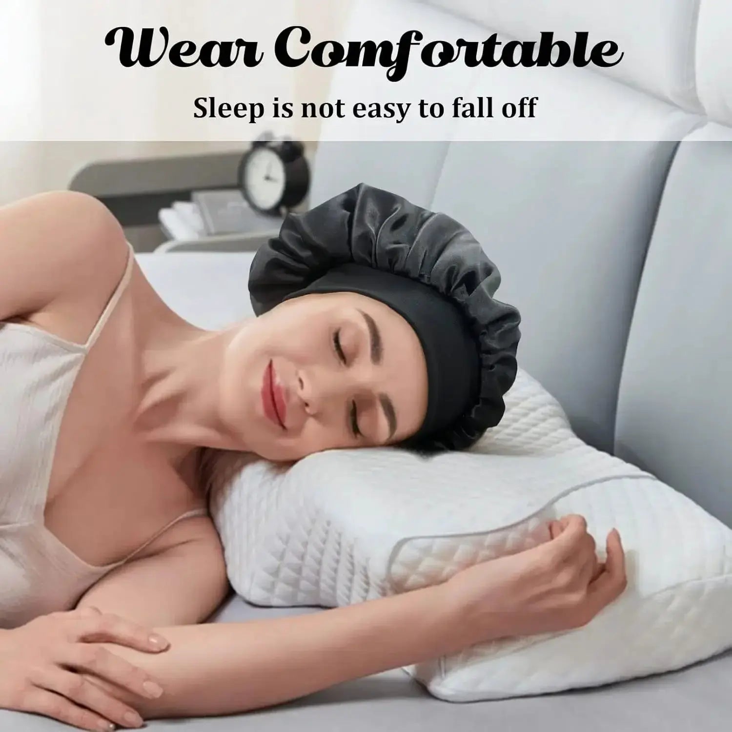 Women Satin Bonnet Hair Bonnet for Sleeping Hair Care Silk Bonnets Solid Wide-brimmed Sleeping Hat with Elastic Soft Band by All Mart Bristol Ltd