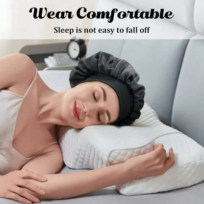 Women Satin Bonnet Hair Bonnet for Sleeping Hair Care Silk Bonnets Solid Wide-brimmed Sleeping Hat with Elastic Soft Band by All Mart Bristol Ltd