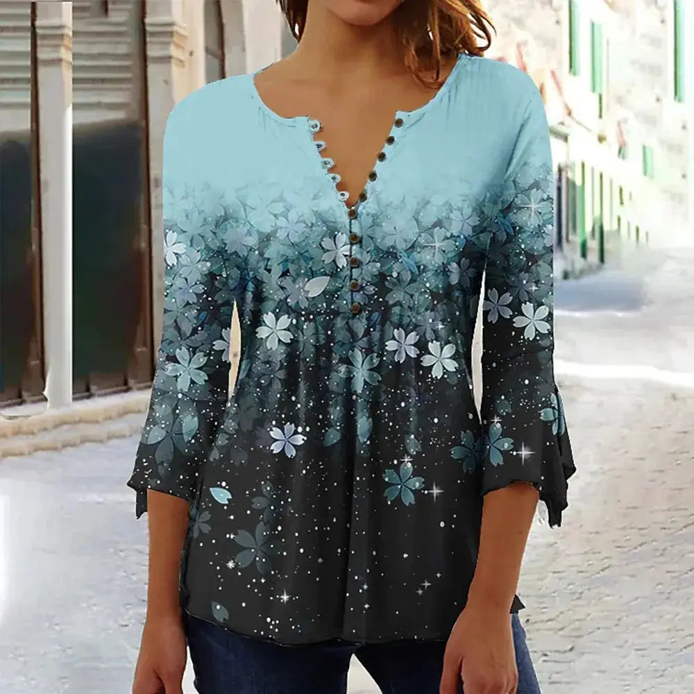 Women'S V-Neck Button-Down T-Shirt Street Trend Top Fashion V-Neck Clothing Printed Women'S T-Shirt Casual Everything T-Shirt by All Mart Bristol Ltd