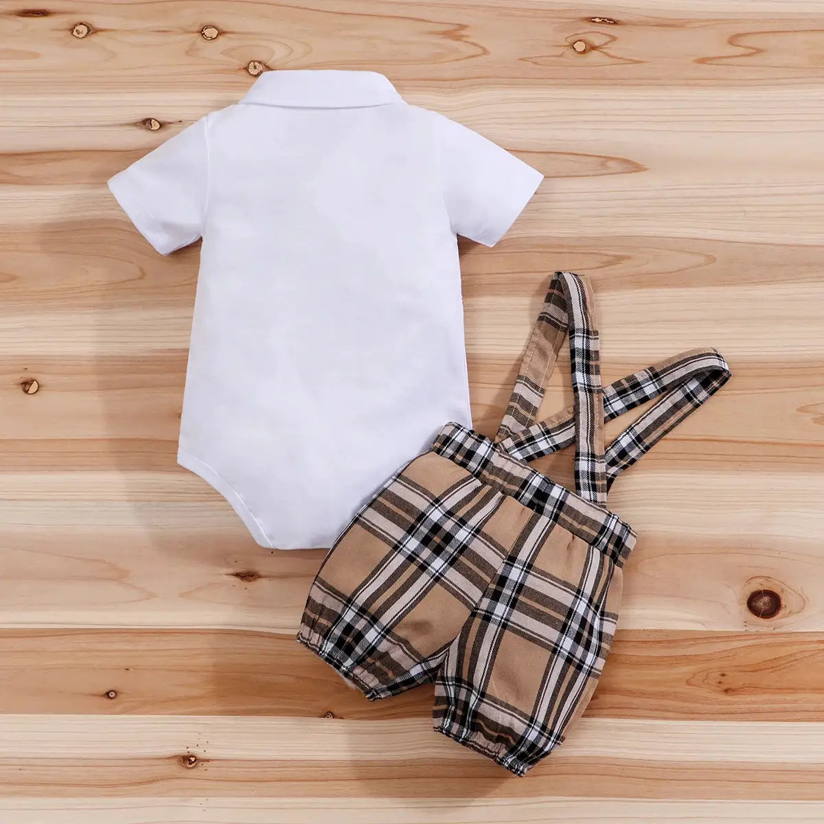 2PCS IURNXB Baby Clothes Sets Short Sleeve Boys Infant Plaid Bear Bodysuit+Suspenders Trousers Set Overall Newborn Outfits 1-18M by All Mart Bristol Ltd