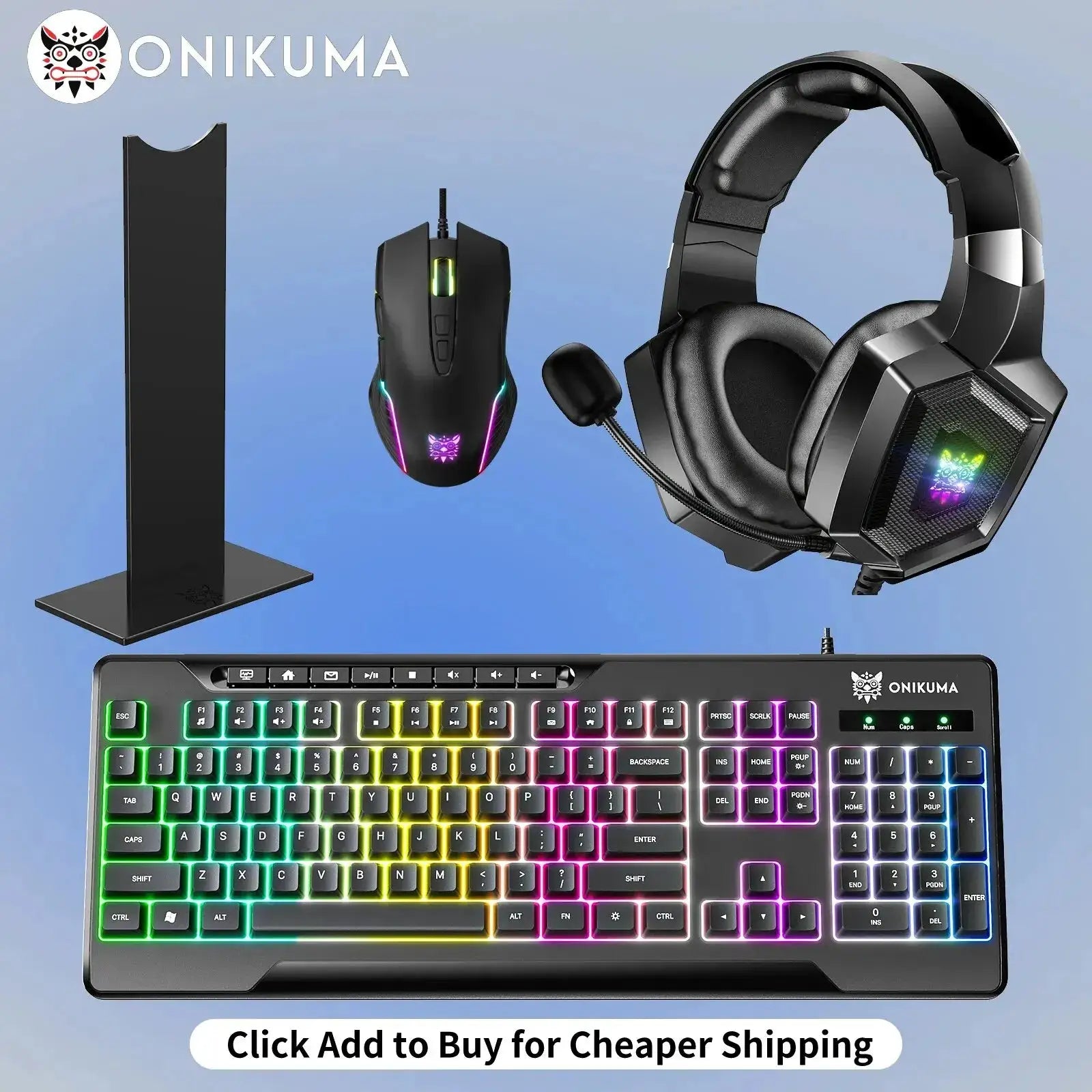 ONIKUMA Professional Gaming Headset Gaming Set RGB Lighting Mouse or Keyboard or Headset Stand or Wired Headset by All Mart Bristol Ltd