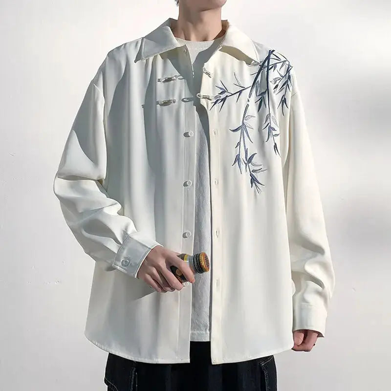 Men Loose Fit Embroidered Floral Casual Shirt Streetwear Oversized Comfortable Spring Summer Fashion Trendy Stylish Top Apparel by All Mart Bristol Ltd