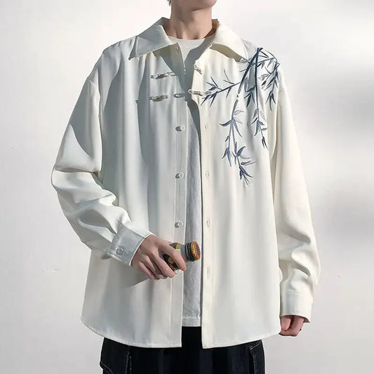 Men Loose Fit Embroidered Floral Casual Shirt Streetwear Oversized Comfortable Spring Summer Fashion Trendy Stylish Top Apparel by All Mart Bristol Ltd