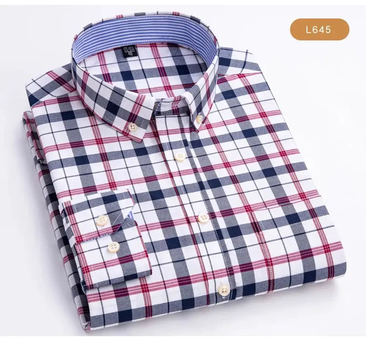 Men's Trendy Plaid Striped Lapel Collar Design Cotton Dress Shirts, Long Sleeve Casual Button Up Commuter Shirt For Spring/Fall by All Mart Bristol Ltd