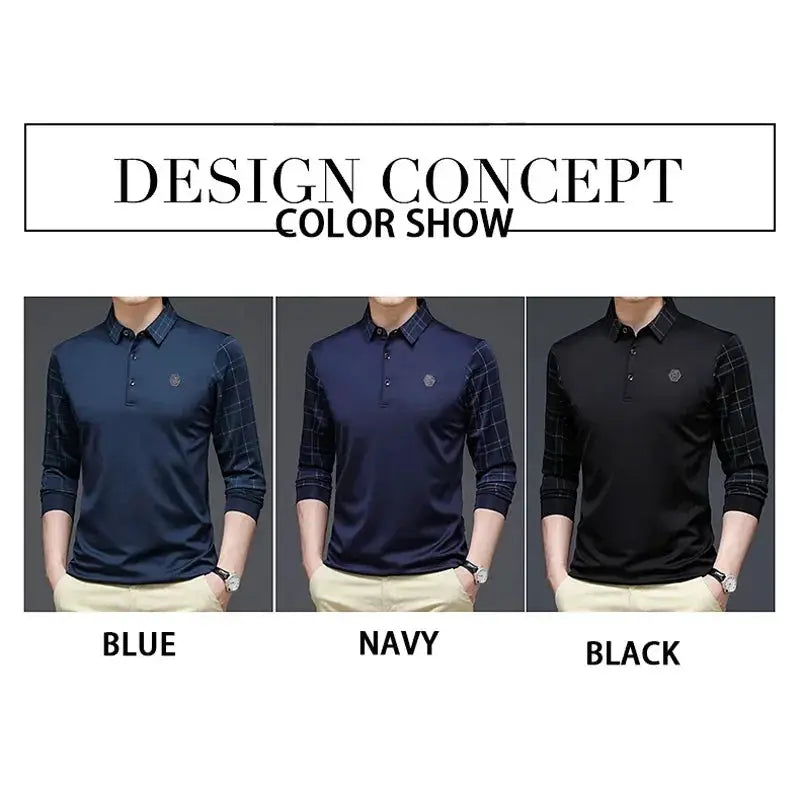 BROWON Long Sleeve T Shirt Men Spring and Autumn Business Casual Slim Turn-down Collar Geometric Pattern Tshirt Men Clothing by All Mart Bristol Ltd