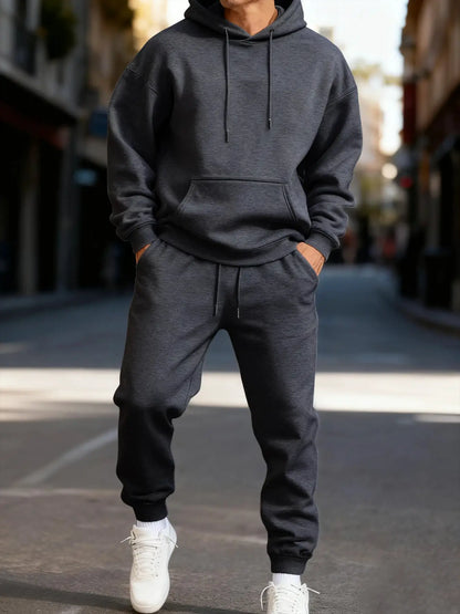 Man's Hoodie Set Winter Solid Color Two Pices Sets Long-Length Street Clothes Casual Sports Sweatpant Hoody Unisex Fashion Suit by All Mart Bristol Ltd