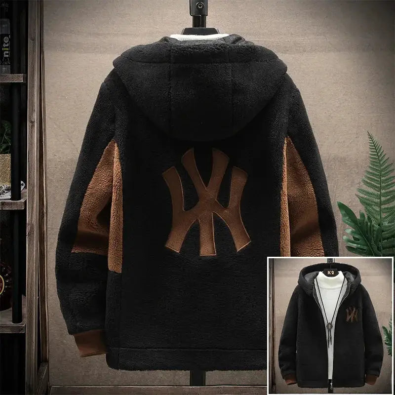 Top Grade Lamb Velvet Men's Jacket Casual Hooded Zipper Coats Fashion Warm Wool Jackets New Male Winter Thick Designer Clothing by All Mart Bristol Ltd