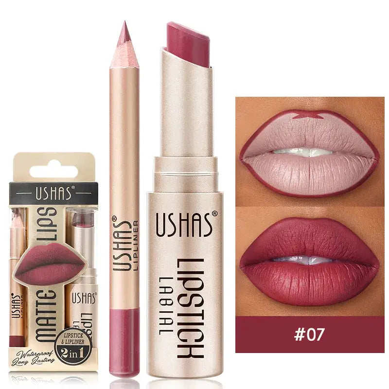 USHAS 12 Color Lip Liner + LIPSTICK Set Easy Coloring Matte Lipstick Long lasting nude red lipstick by All Mart Bristol Ltd