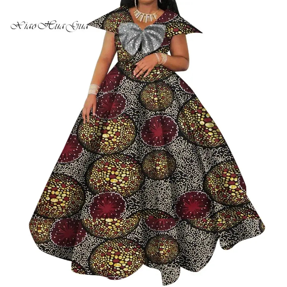 Bazin Riche African Print Dresses for Women Short Sleeve Long Wedding Dress Party Vestido Cotton Women African Clothing WY6098 by All Mart Bristol Ltd