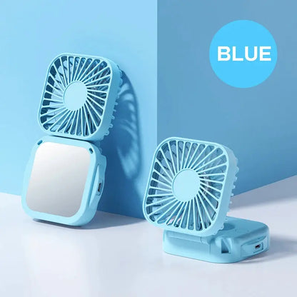 Outdoor Pocket Fan USB Rechargeable With Vanity Mirror Desktop Square Mute Neck Fan Hanging Folding Handheld Portable Mini Fan by All Mart Bristol Ltd