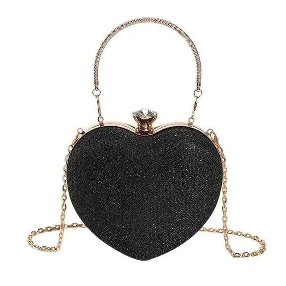 Evening Clutch Bag Women Bag Shiny Handbag Heart Shape Metal Clutches Bag Fashion Chain Shoulder Crossbody Bag Luxury Lady Purse by All Mart Bristol Ltd